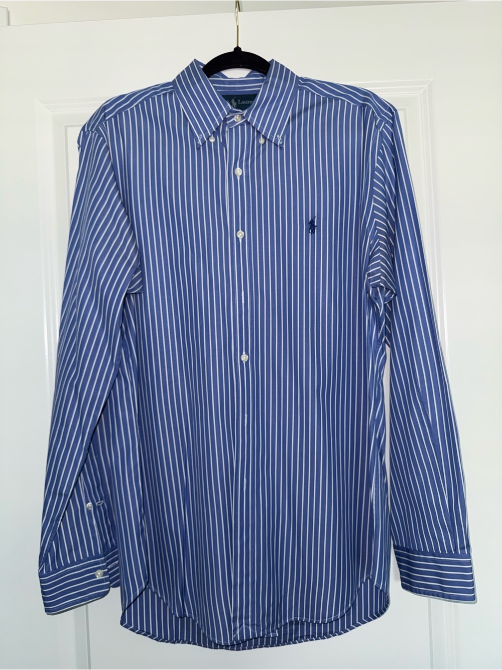 Ralph Lauren Blue and White Striped Button-Down Dress Shirt